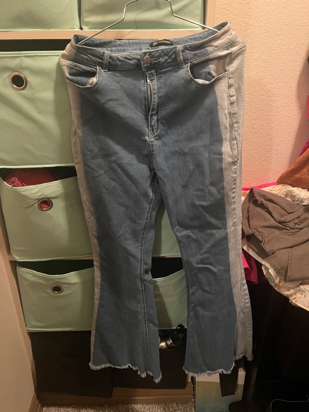 Versona Two-Tone Light & Mid Blue Flared Jeans